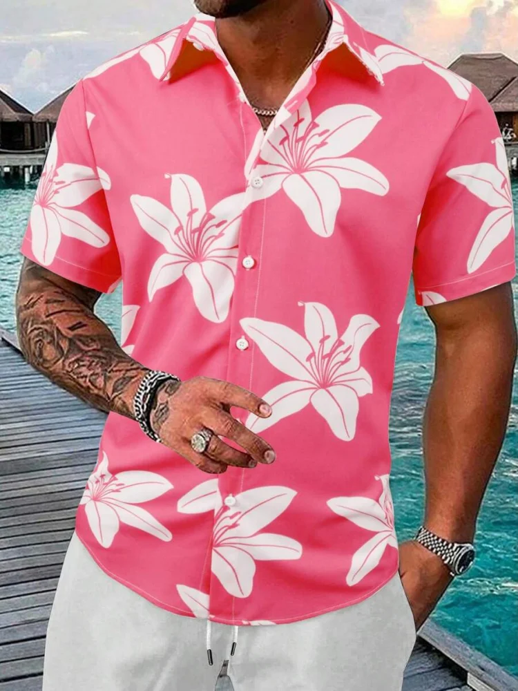 

Мужская рубашка в гавайском стиле с 3D цветочным принтом для отдыха на море, мужская модная рубашка с короткими рукавами, летняя повседневная мужская рубашка