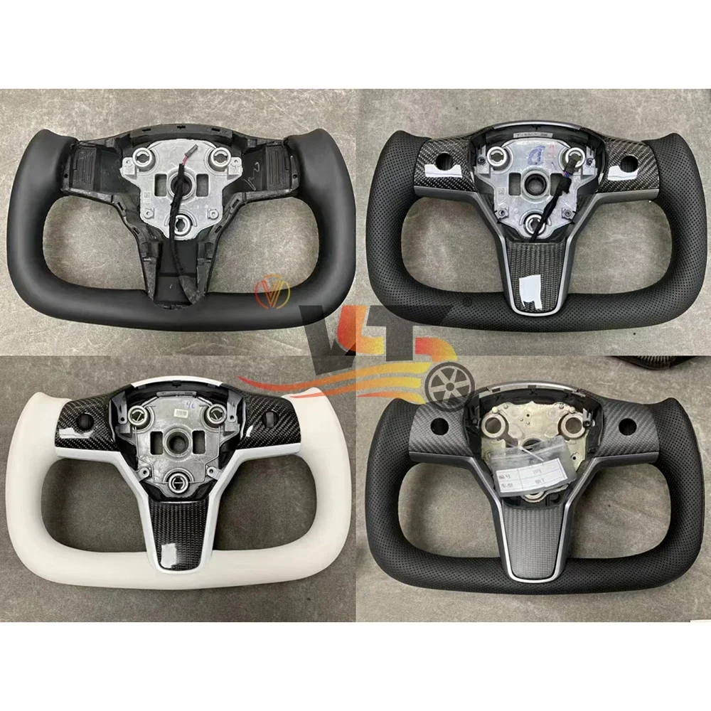 Factory Wholesale Yoke plaid steering wheel carbon fiber flat bottom For  model 3 X Y S