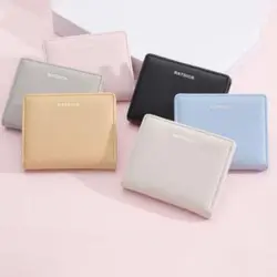 PU Leather Short Wallet For Women's Fashion Solid Color Large Capacity Lady Handbag Foldable Thin Card Holder Coin Purses