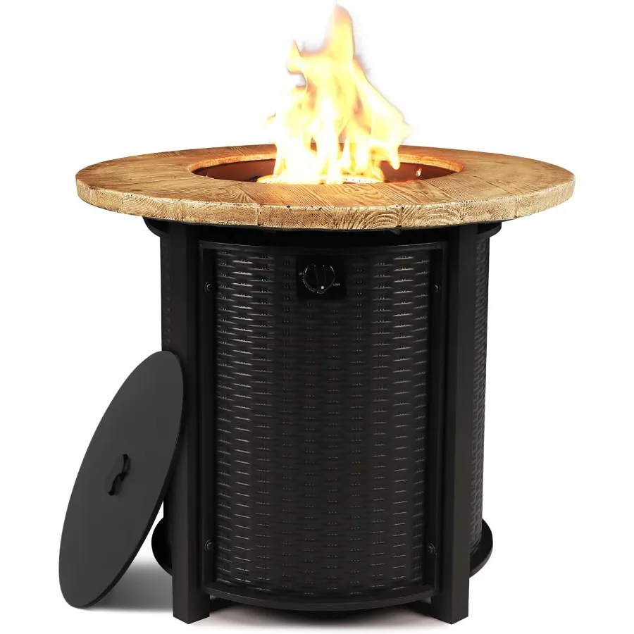 

30-дюймовая круглая пропановая костра с выходом 50 000 BTU и встроенной системой зажигания включает в себя защитную крышку и идеи стеклянных камней.