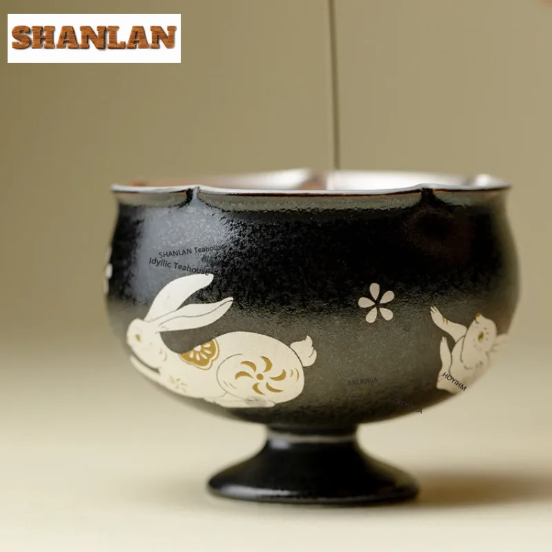 40ml Ink Shadow Rabbit Leap Silver-plated Teacup Japanese Tea Bowl Cup For Tea Tea-tasting Smelling Cup Chazhan Master Cup Gifts