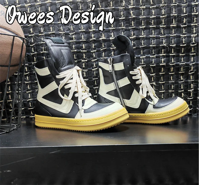 Owees-zapatillas de deporte de cuero genuino con cordones para hombre, zapatos deportivos masculinos de alta calidad, estilo Hip Hop, Rock Street