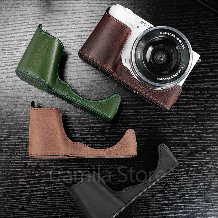 handwork Photo Camera Genuine leather cowhide Bag Body BOX Case For sony ZVE10 II zve10M2 Protective cover grip base