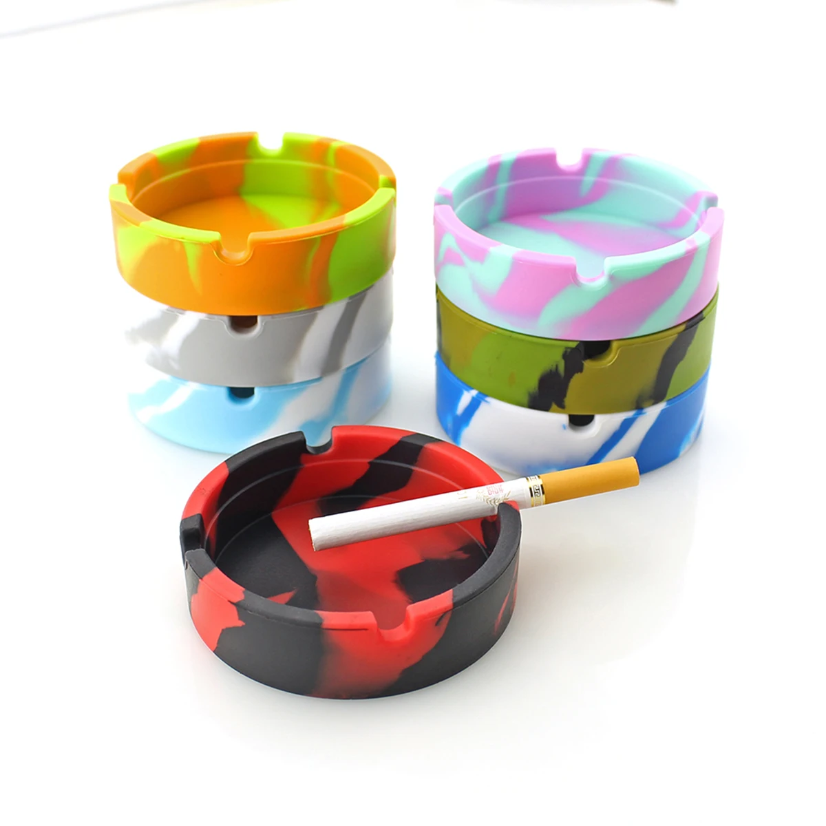 Silicone Ashtray Cigarette Holder Round High Temperature Resistance Unbreakable Camouflage Lightweight