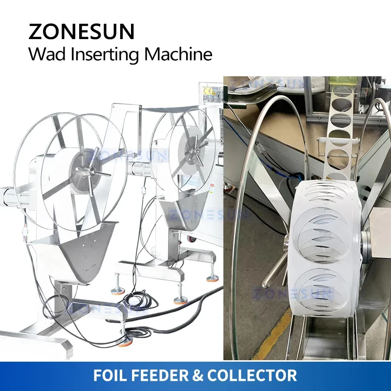 ZONESUN Macchina automatica per inserti a induzione Wad Fodera in foglio di alluminio Coperchio per bottiglia in plastica Imballaggio Alimentatore vibrante ZS-WIM02