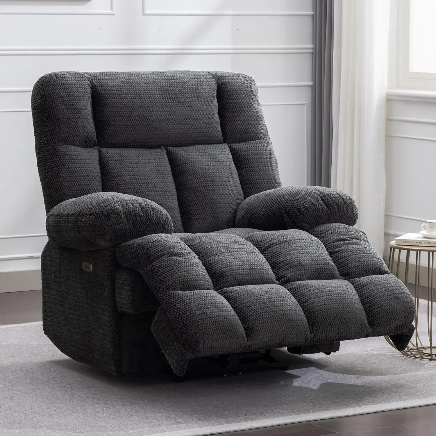 Oversized Power Recliner Chairs for Adults, Electric Reclining Chairs, Soft Fabric Overstuffed Single Recliners Chair ，Grey