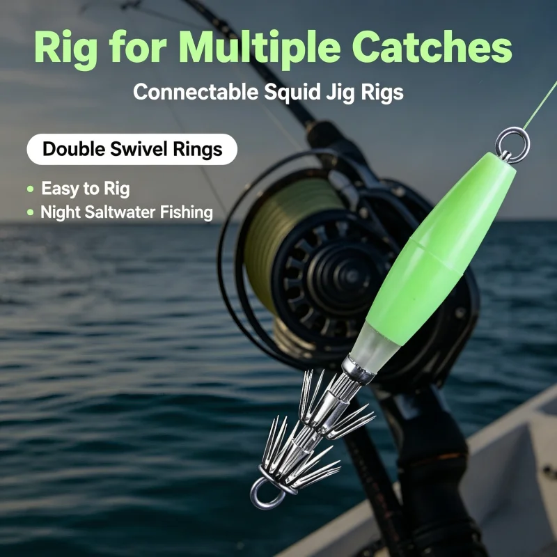 1 Pcs 16 G Plastic Green Luminous Squid Jigs Hooks Squid Baits 32 Needles Strong Glow Cuttlefish Fishing Hook Bait Fishhook