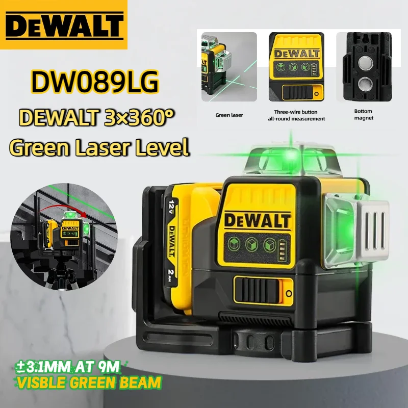 

Dewalt 3 Sides*360 Degree 12 Lines Laser Level DW089LG Vertical Horizontal Green Light Level Meter Outdoor laser level tripod