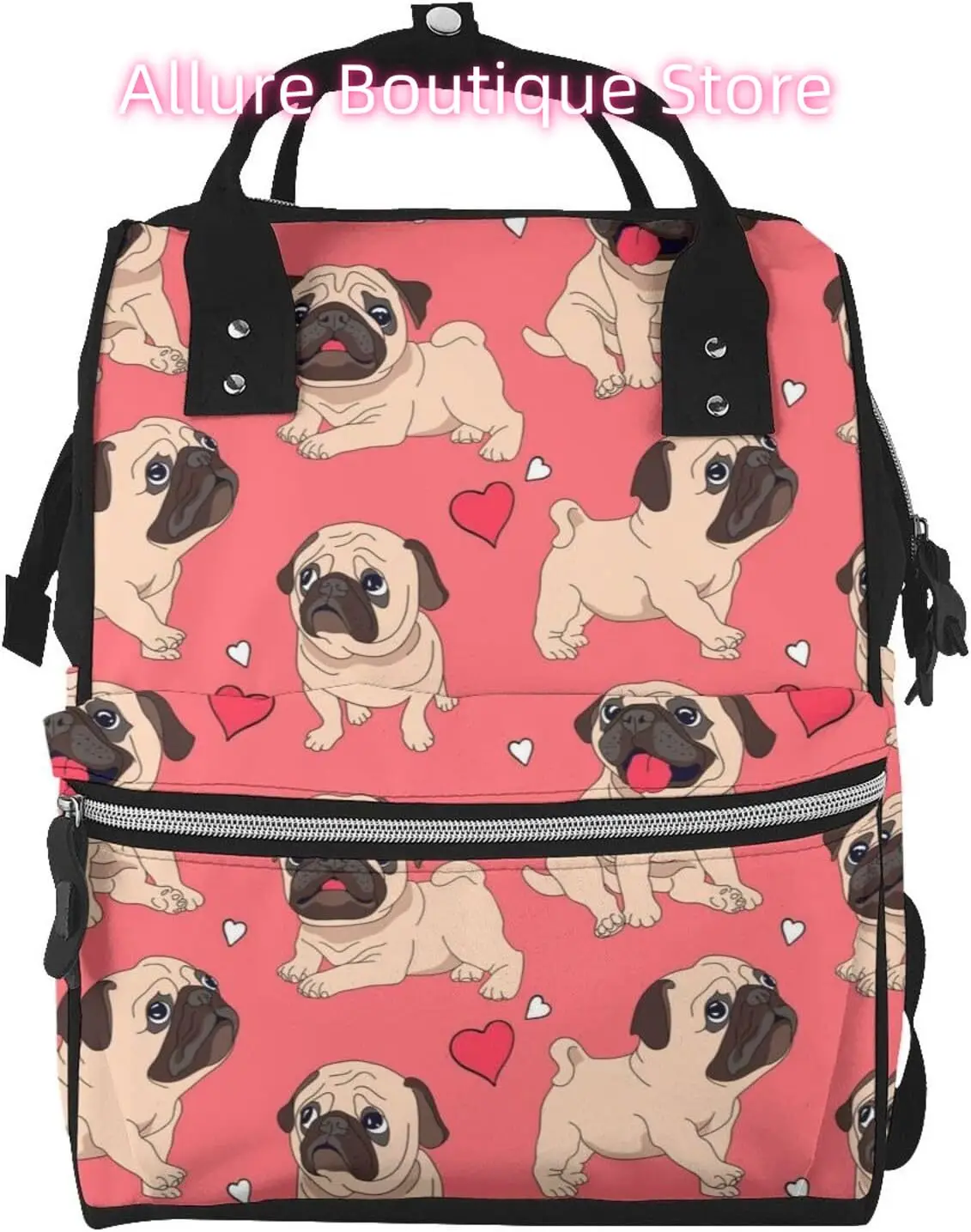 

Funny Pug Dog Diaper Bag Backpack for Women Large Capacity Nappy Bag Multifunction Waterproof Mummy Backpacks for Mom Dad