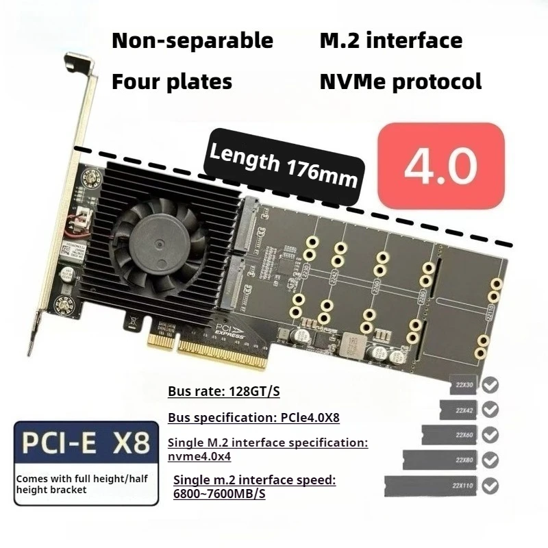 PEX88024 No Split No Driver 4.0 Quad M.2 Expansion Card  PEX88024 Chip