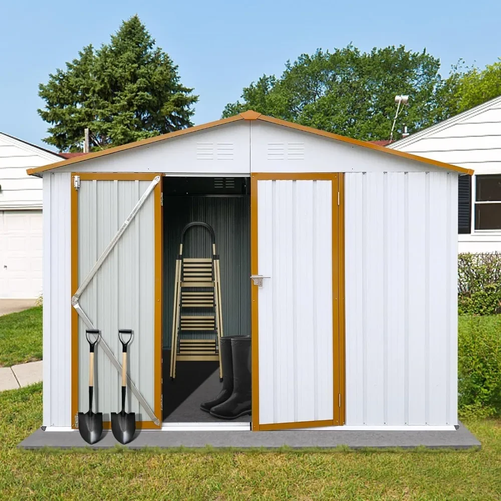 

8' x 6' Metal Storage Shed , Steel Yard Shed with Lockable Doors & Punched Vents, Utility and Tool Storage for Trash Can