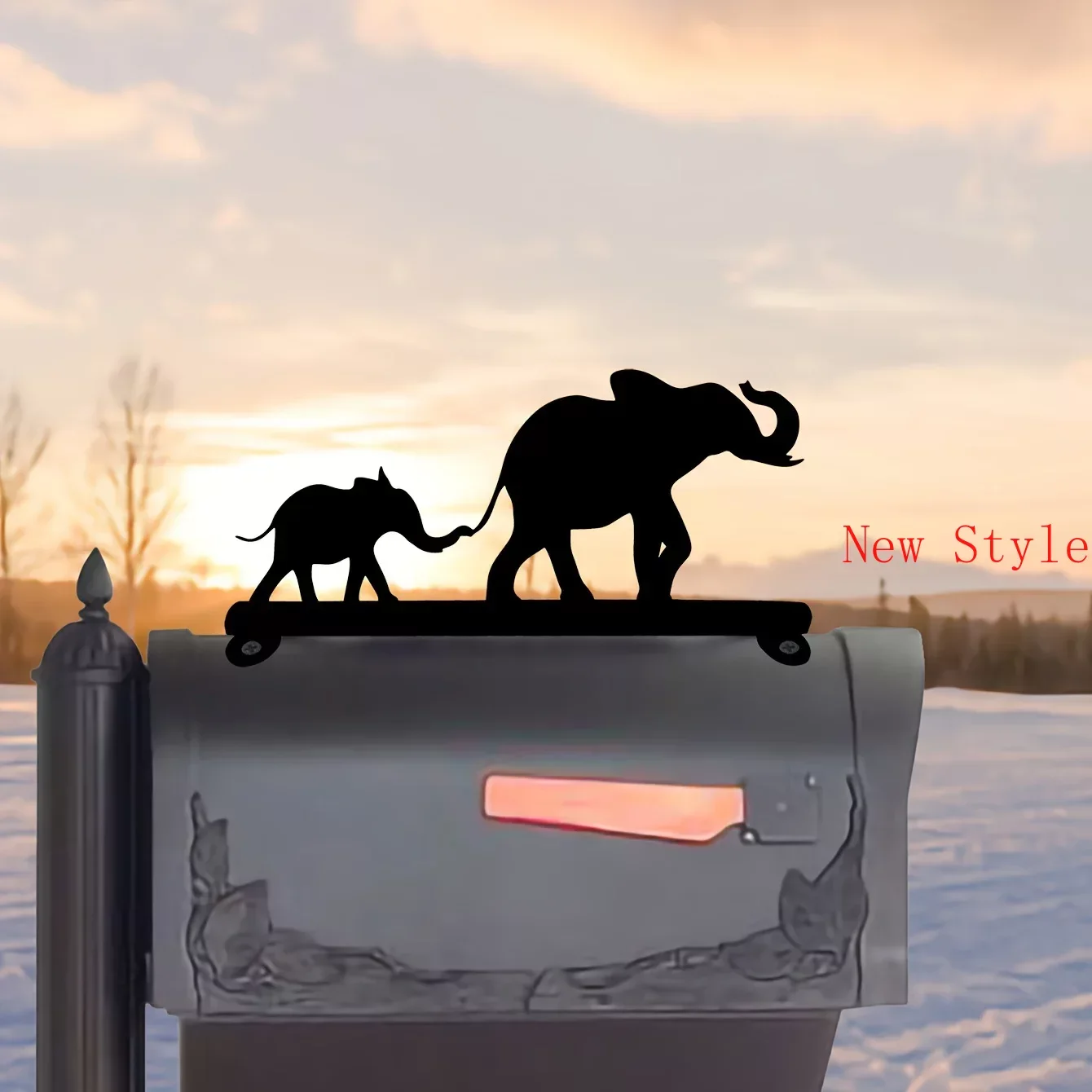 

Elephant with Small Elephant Iron Silhouette Mailbox Decoration Metal Iron Decorative Mailbox Signage Mailbox Decoration Home D