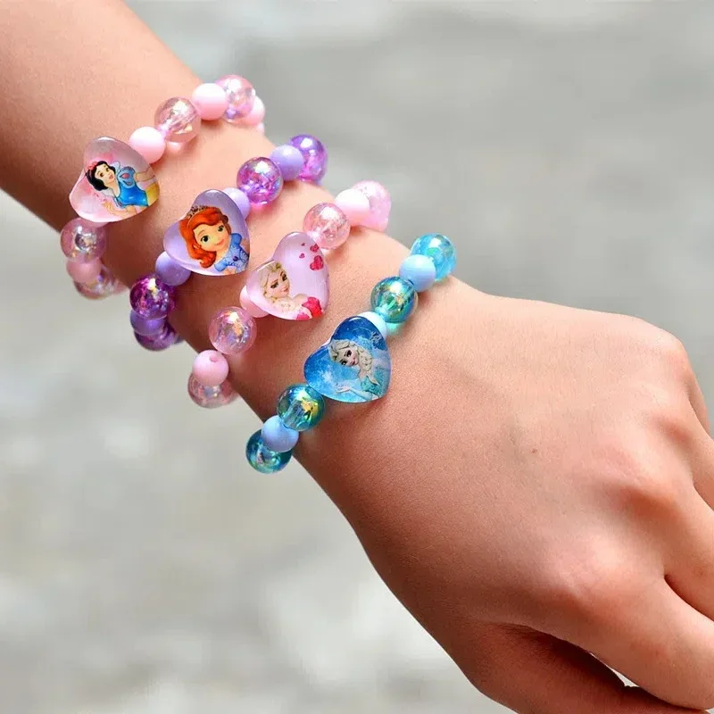 Disney Snow White Elsa Sophia Colorful Kids Glitter Beads Beaded Bracelet Cartoon Cute Kids Wrist Jewelry Girl Gift Toys