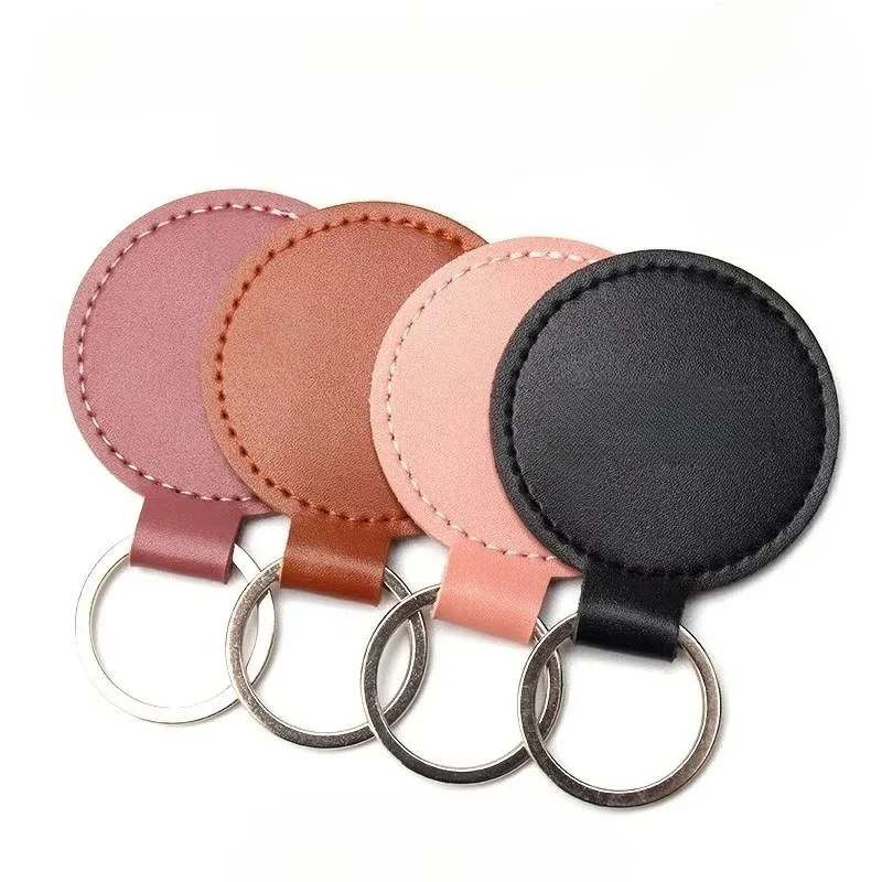 

Round Custom LOGO Pu Leather Keychain Blank CircularLaser Engrave Car Keyring Pendant Personalize Company Key Chain Gift