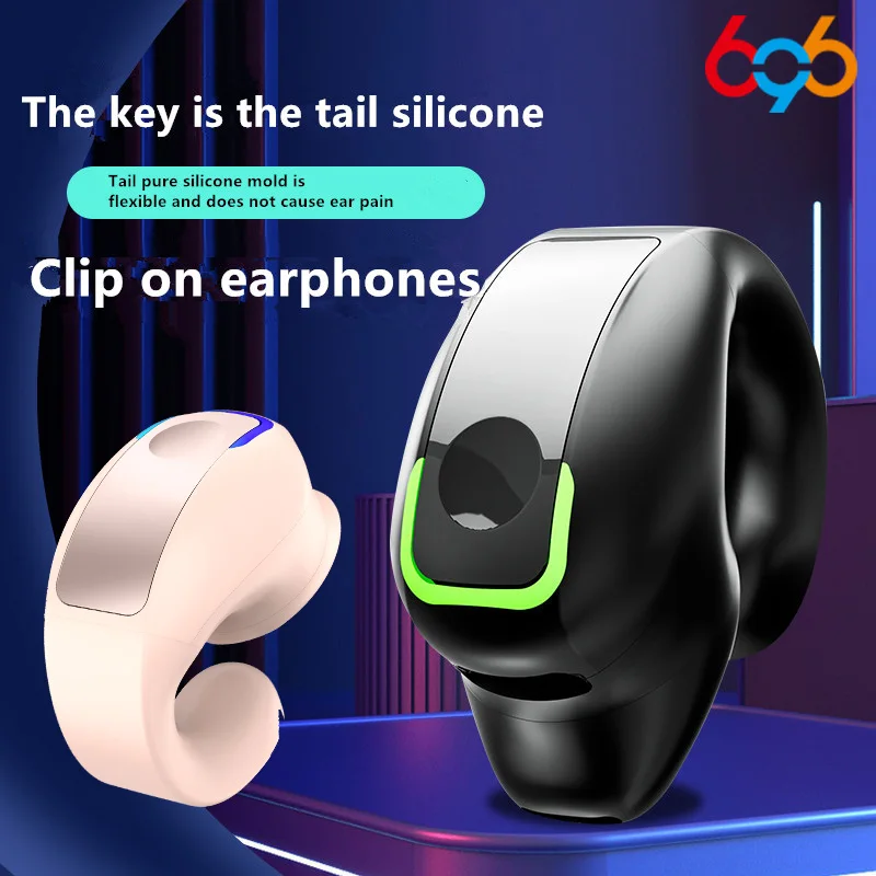 Bluetooth 5.3 Ear Clip Headphone TWS Wireless Earphone Single Headset With Microphone In-Ear HD HiFi Stereo Touch Control Sports