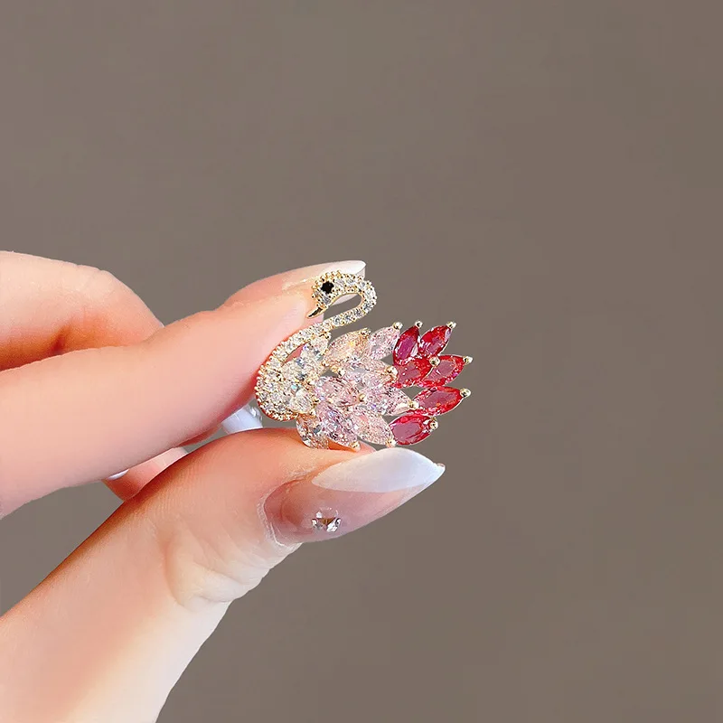 Anti-Exposure Button Collar Swan Brooch Women's Trendy Personality Temperament Coat Cardigan Pin FixationTChest Flower