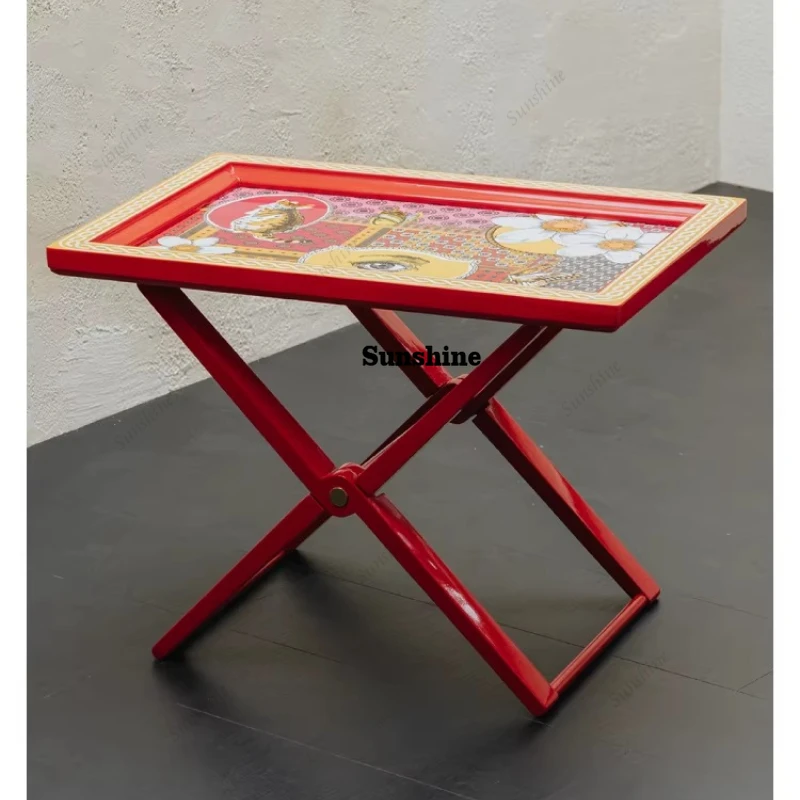 Italian minimalist, retro square coffee table household butterfly paint color printing edge table