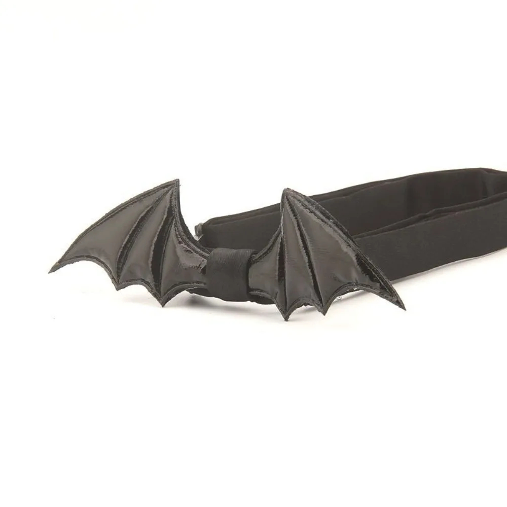 Simple PU Leather Halloween Cravat Adjustable Black Bat Bow Tie Soft Creative Men Necktie Shirt