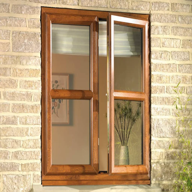 Modern Family Safe Thermally Broken Aluminum Casement Window Optional Child Proof Guardrail European Wood Grain Tilt Turn