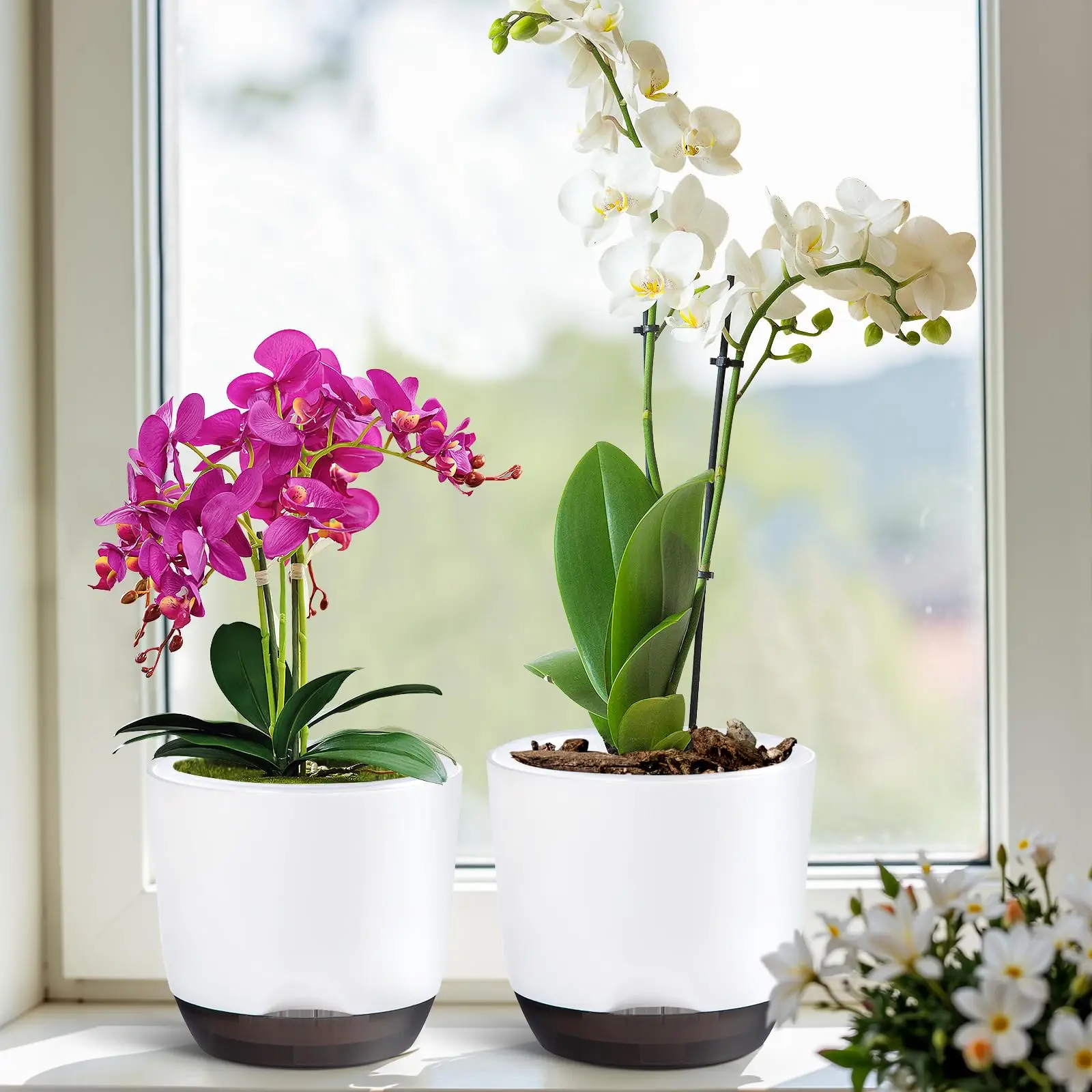 5,5/7 Zoll Orchideentöpfe mit Löchern zum Umtopfen, Blumentopf aus Kunststoff, transparenter Orchideen-Pflanztopf, selbstbewässernder Pflanztopf – Detail 4
