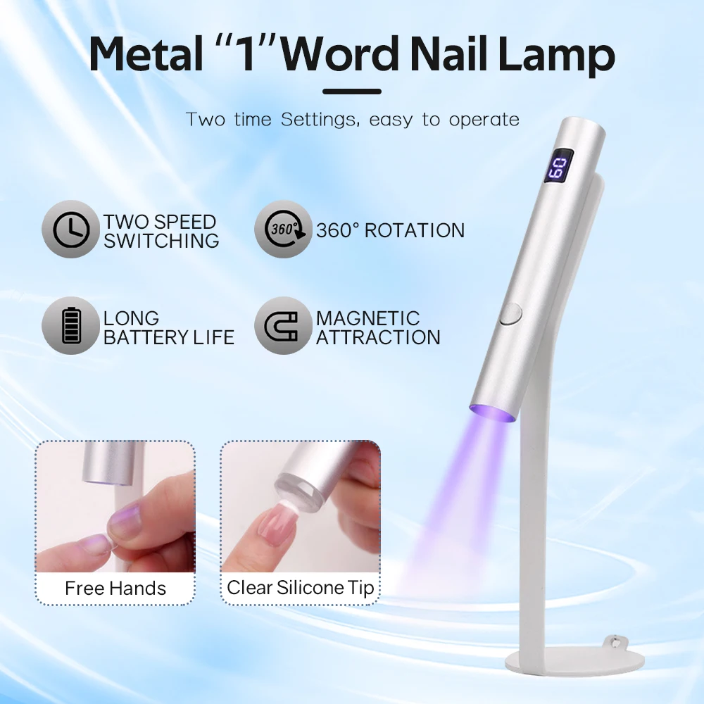 Mini UV LED Nail Dryer Portable Uv Light Lamp for Gel Nail Polish With 360° Rotation Magnetic Holder Fast Drying Handheld Lamp