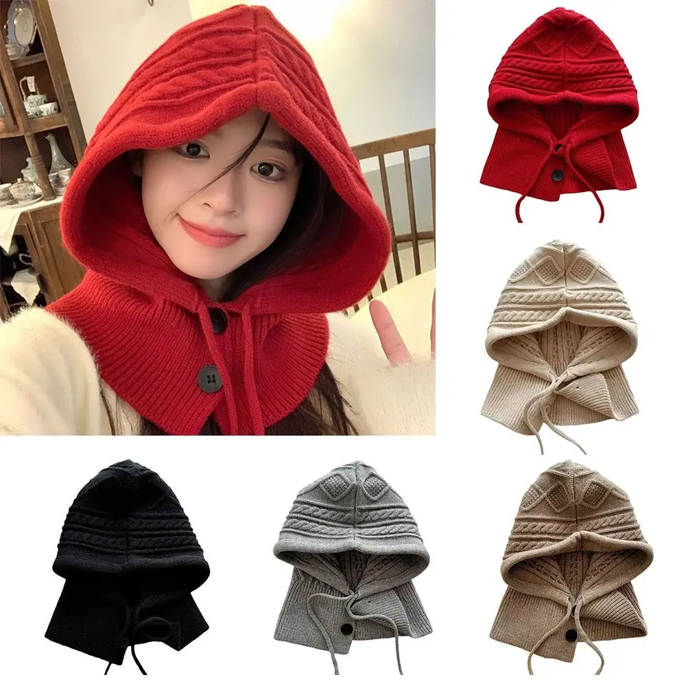 

Knitting Wool Winter Balaclava Hat Ear Protection One-Piece Neck Warmer Pullover Hat Windproof Thicken Cycling Beanies Caps