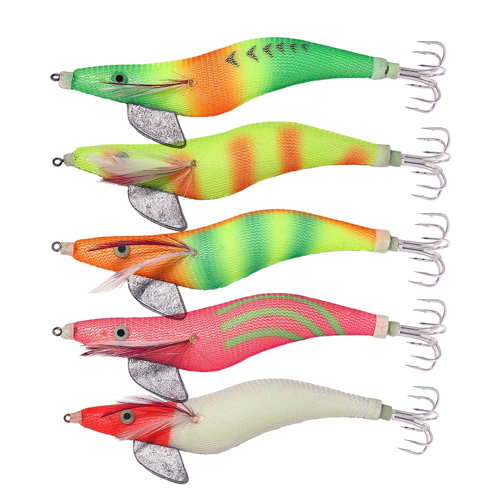 Angelköder Egi Squid Jig Laserreflektierender Holz-Garnelenköder mit Regenschirm-Haken für Tintenfisch Oktopus Seepferdchen Meeresfischerei