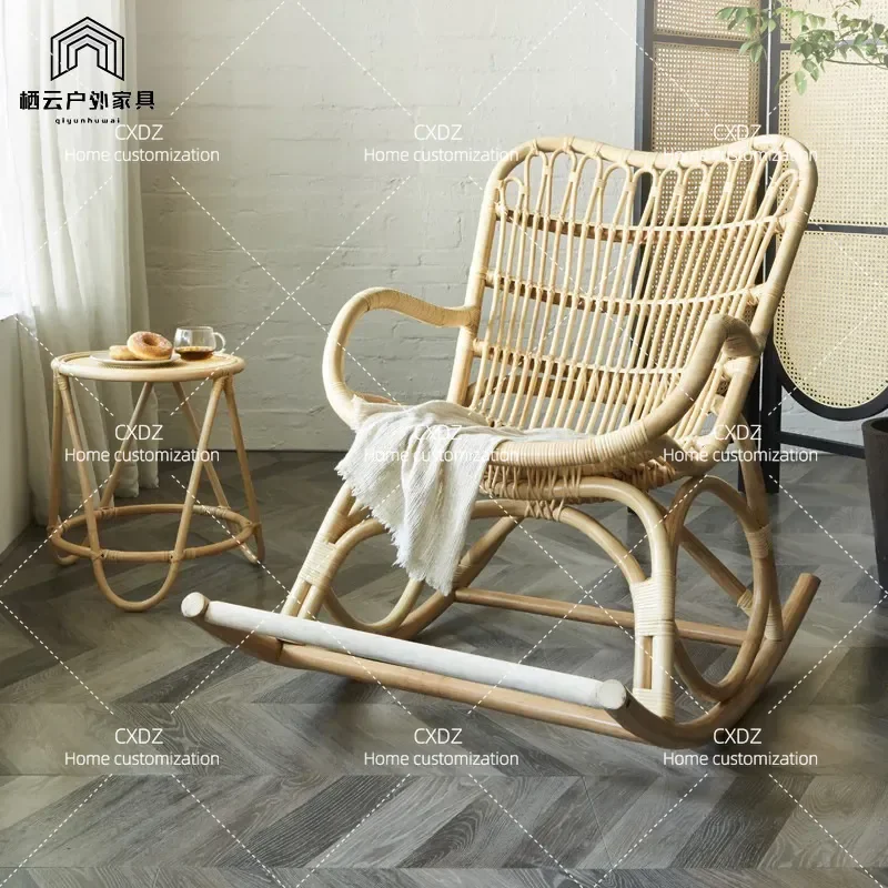 True Rattan Rocking Chair Balcony Household Simple Single Recliner Leisure Modern Happy Chair for Home Homestay