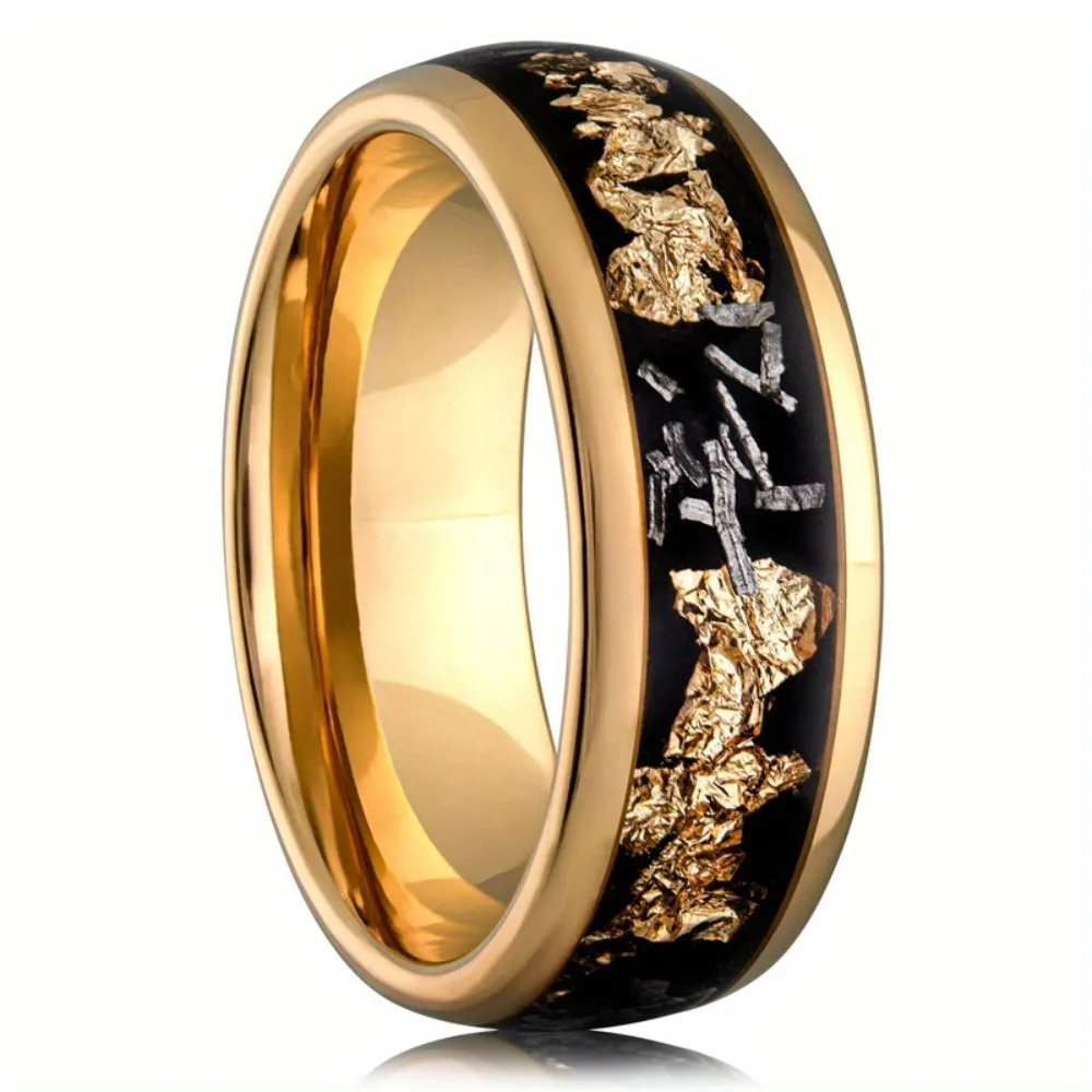 Bagues en acier inoxydable pour hommes, couleur or, incrustation de feuille d'or, bijoux de fiançailles, de mariage, bague en acier Unique pour cadeau, vente en gros, 8MM