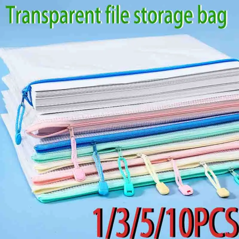 

1-10 PCS Office Student Transparent A4 Document Bag A4 Zipper Bag Document Storage Bag Large Capacity Subject Classification Bag