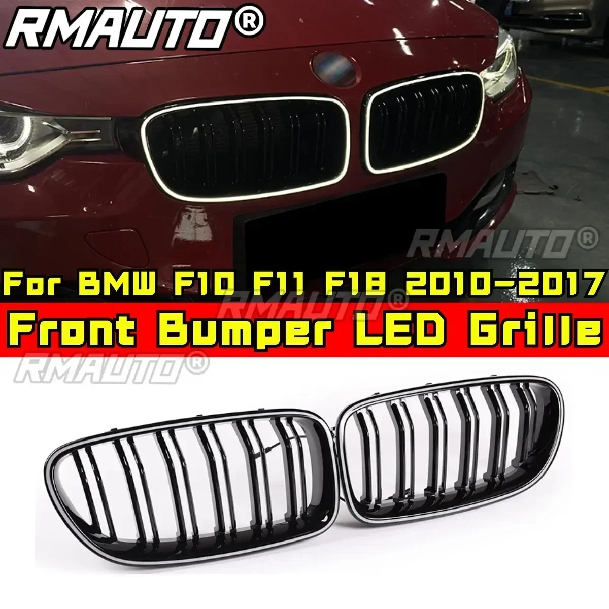 LED Front Racing Facelift Upper Radiator Grilles For BMW 5 Series F10 F11 F18 2010-2017 Car Front Bumper Racing Grill Body Kit