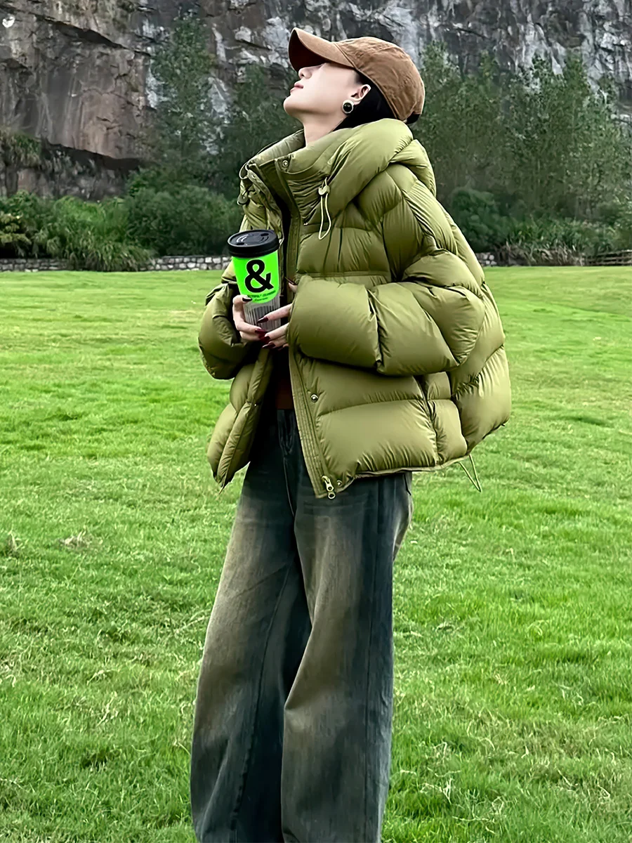 Or da donna bianco Du down Jaet con cappuccio Dstring Thiened capispalla caldo nuovo arrivo inverno 2025 Faionable