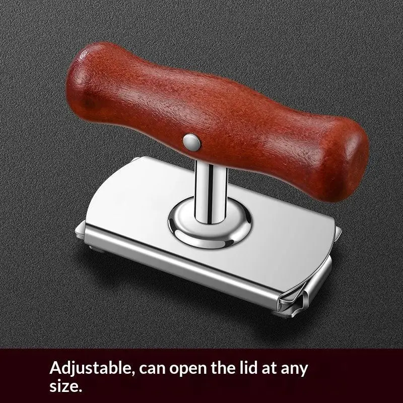 ~Adjustable Jar Lid Opener Stainless Steel Base Non Slip Wooden Handle Effortless Open All Size Jar Lids
