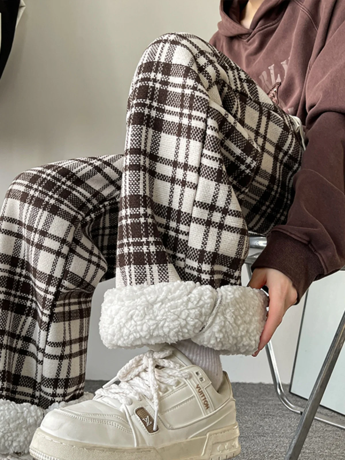 

Extra Thi Lamb Velvet Men's Winter Faion Brand American Woolen Casual Long Pants Cool Wide Leg Men's Trousers