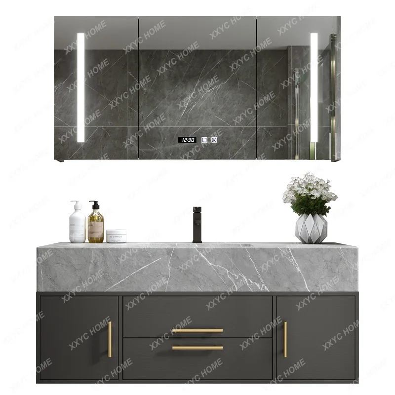 Bathroom Hand Washing Washbasin Cabinet Smart Mirror High-End Stone Plate Whole Washbin Bathroom Cabinet Combination