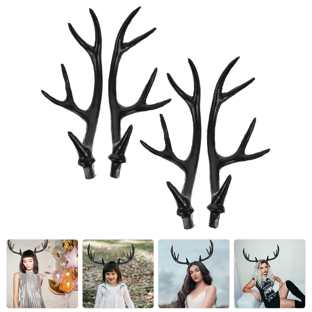 2 Pairs Elk Antler Artificial Antlers Reindeer for Crafts Accessories DIY Headband Making Kit Hair Clips