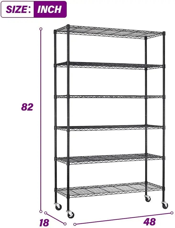 Imagem -03 - Carrinho de Armazenamento de Prateleiras de Arame Carrinho de Utilidades com Prateleira de Metal com Capacidade de 2100 Libras com Rodízios de Camadas 48 l × 18 w × 82 h