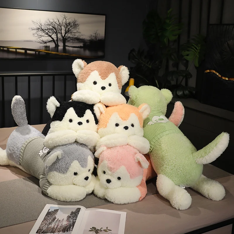 New Cute Husky Plush Toys Stuffed Soft Sofa Cushion Room Decoration Lying Dog Dolls for Pregnant Women Sleeping Birthday Gifts