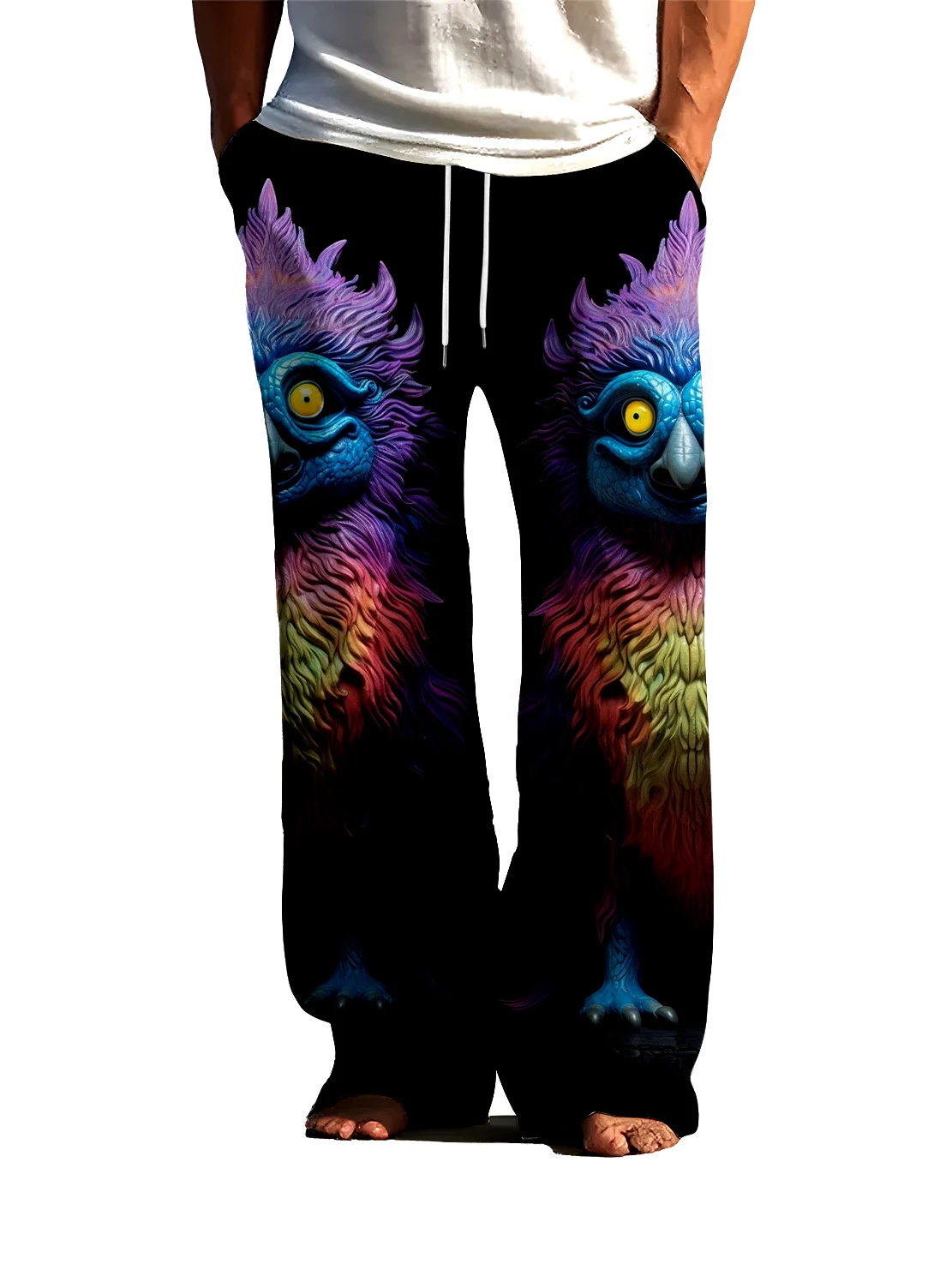 سراويل طويلة عصرية للرجال من Street مع طباعة رقمية ثلاثية الأبعاد وأنماط طيور غريبة، سراويل غير رسمية رفيعة سريعة الجفاف وغير قابلة للتلاشي