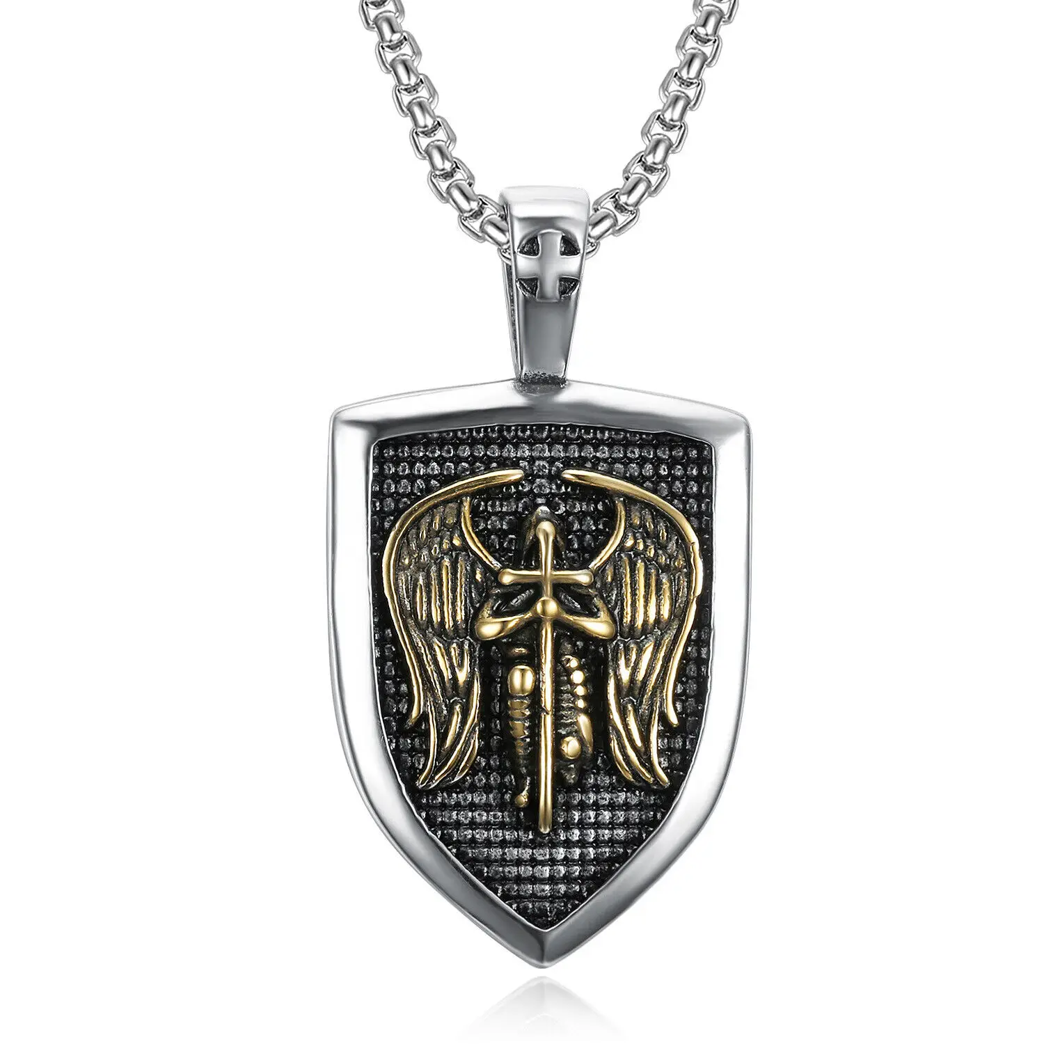 Men's St Saint Michael Medal Medallion Pendant Stainless Steel Chain Necklace