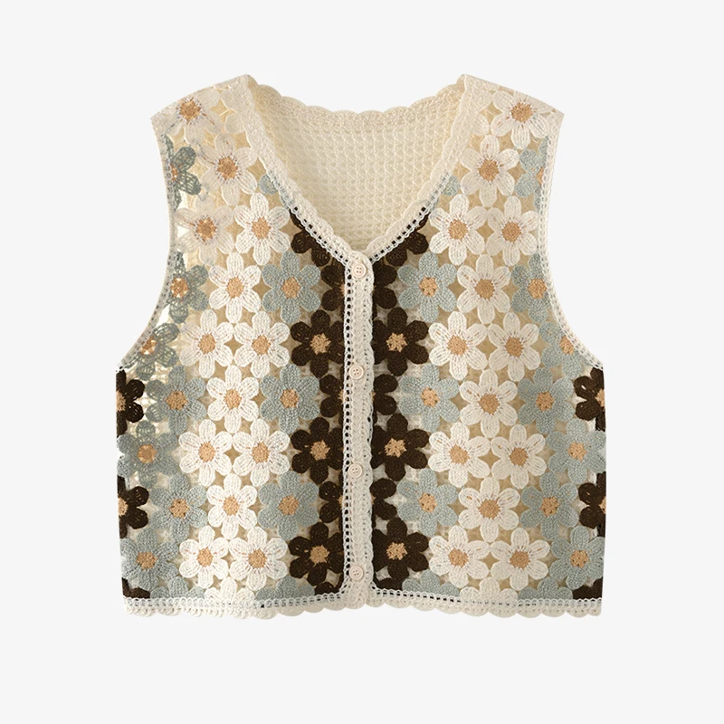 

Floral Crochet Vest for Women Openwork Knitted Sleeveless Jacket Top Cardigan Waistcoat Teen-girl Boho Vacation Outfit