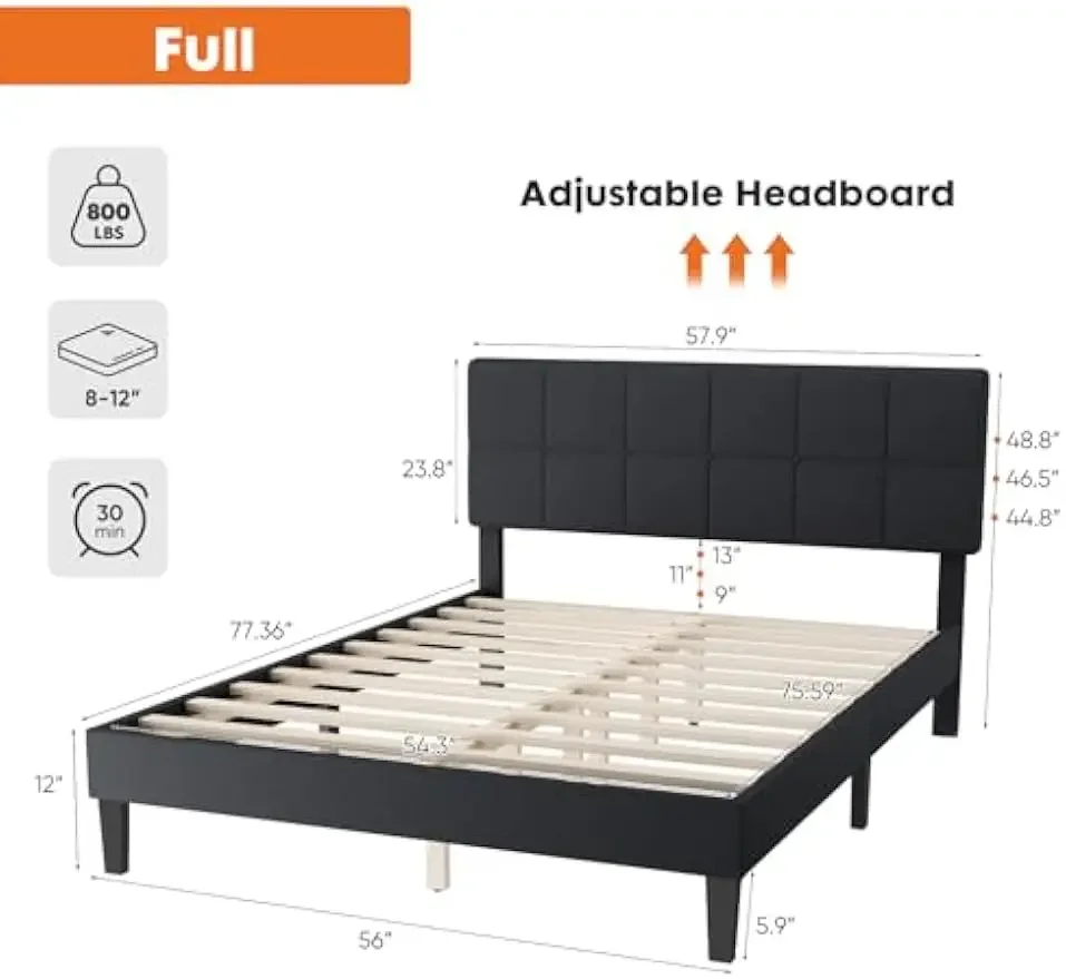 

Full Size Bed Frame-Linen Upholstered Platform Bed with Headboard, No Box Spring Needed with 800LBS Sturdy Wooden Slats Support