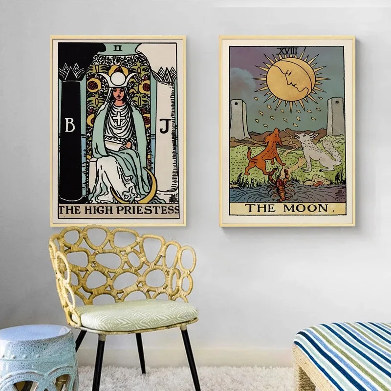 Moon Card Poster Wand Tarot Canvas Painting Art Sun Queen Priestess Abstract Printing Living Room Home Decoration Art Framelecor