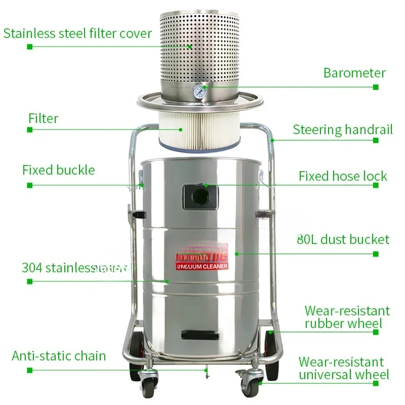 Pneumatic industrial vacuum cleaner Workshop metal dust particles swarf AIR-800 industrial vacuum cleaner