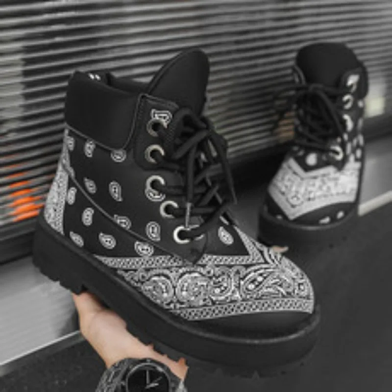 

Autumn New Platform Single Boot Women's Fashion Round Head Front Lace-up Print Comfortable Ankle Boots