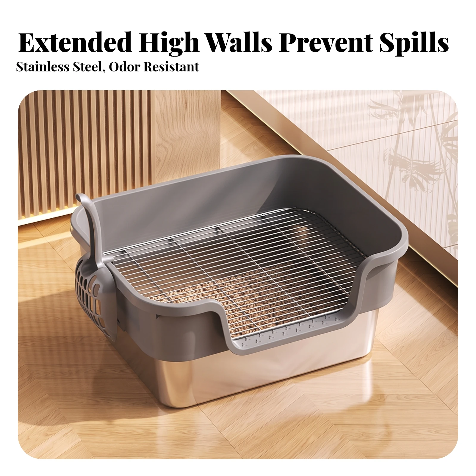 Rabbit Litter Box with Stainless Steel Tray Double-Layer Rabbit Toilet Pan with Grated Insert Bunny Litter Box Easy-to-Clean