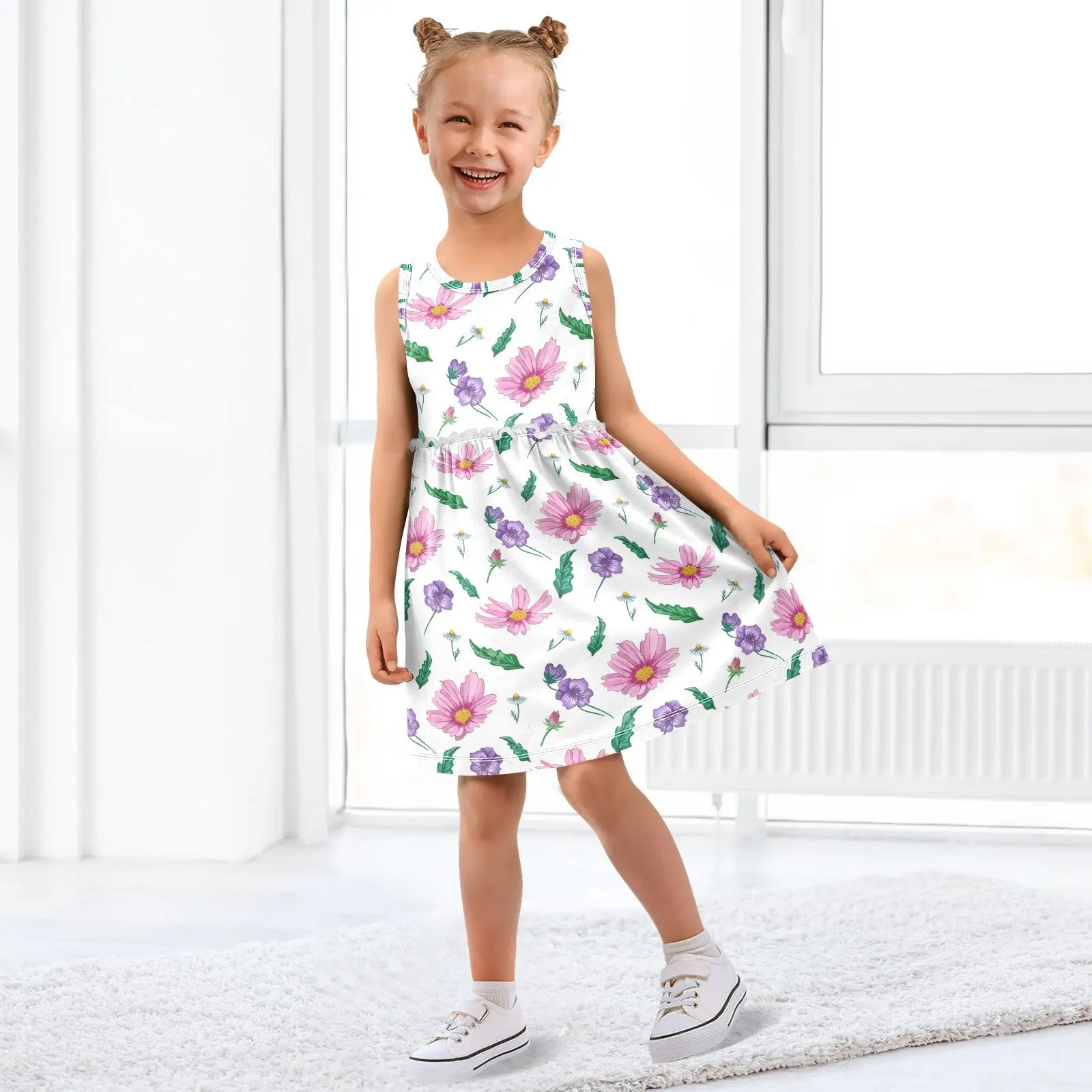 Girls Clothes New Summer Princess Sleeveless Dresses Kids Dress Flower printing Party Baby Dresses for Children Clothing 2-8Y