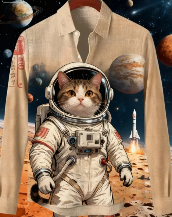 قميص رجالي مطبوع ثلاثي الأبعاد على شكل قطة مصرية ملابس على الطراز الياباني Harajuku كورية بأكمام طويلة ملابس خروج للمدرسة القديمة ملابس علوية للرجال #4