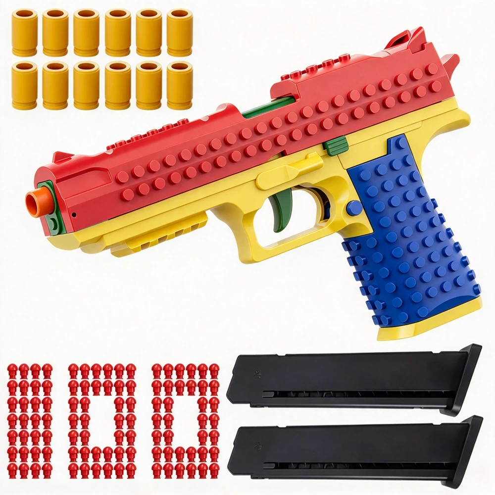 DIY Assembled Building Block Soft Bullet Gun Detachable Shell Multi Shot Handgun Model Creative Educational Shooting Game Toy