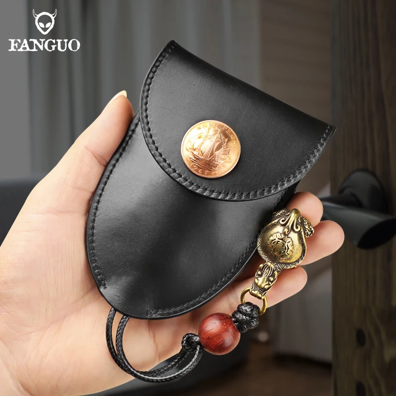 

Genuine Leather Pull Out Keychain Pouch Solid Color Key Wallets Key Holder Case Key Bag Housekeepers Key Holder
